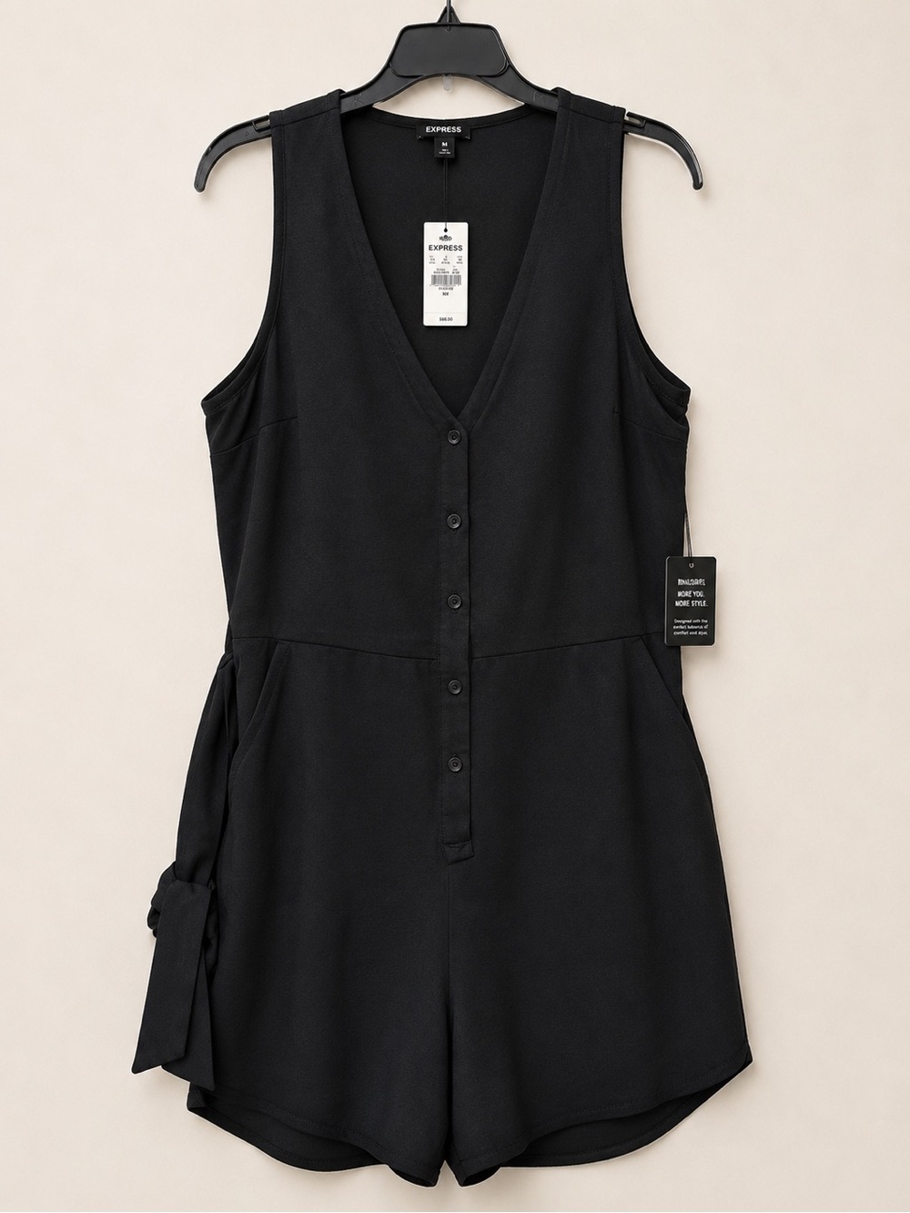 Express Black Sleeveless V-Neck Romper with Side Tie